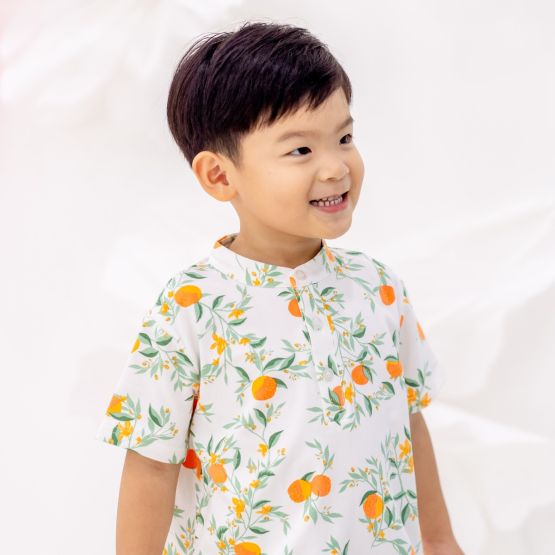 Mandarin Orange Series - Boys Jersey Shirt in White (Personalisable)