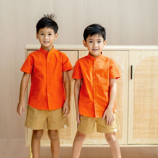 Mandarin Orange Series - Boys Shirt in Orange (Personalisable)