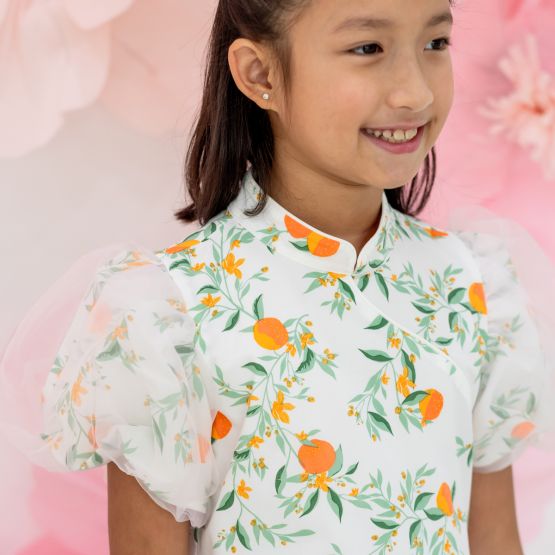 Mandarin Orange Series - Girls Cheongsam in White