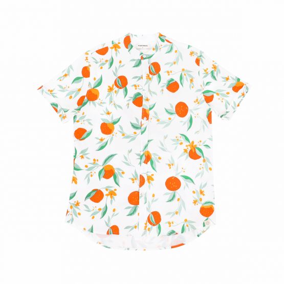 Mandarin Orange Series - Men's Shirt in White Floral Orange Print (Personalisable)