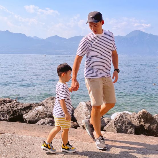 Family Tees - Personalisable Adult Striped Tee in Navy (Unisex)