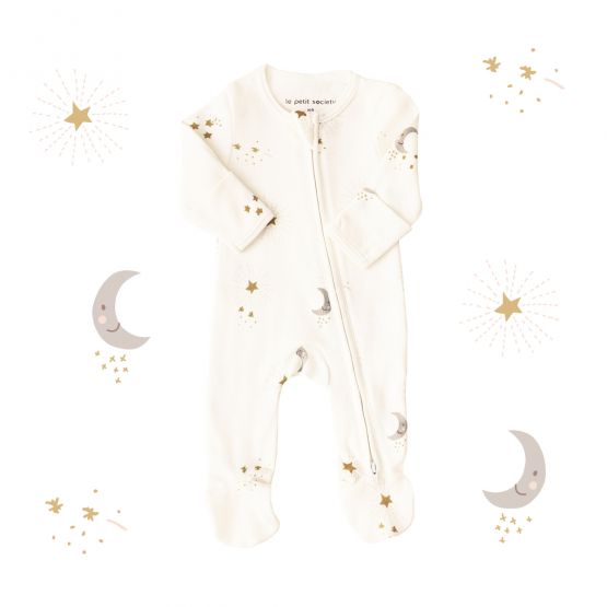 Baby Organic Zip Sleepsuit in Moon & Stars Print (Personalisable)