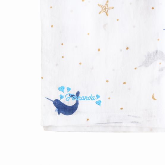 *Bestseller* Personalisable Organic Muslin Swaddle - Narwhal
