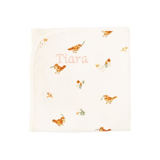 *New* Baby Organic Jersey Blanket in Bird Print (Personalisable)