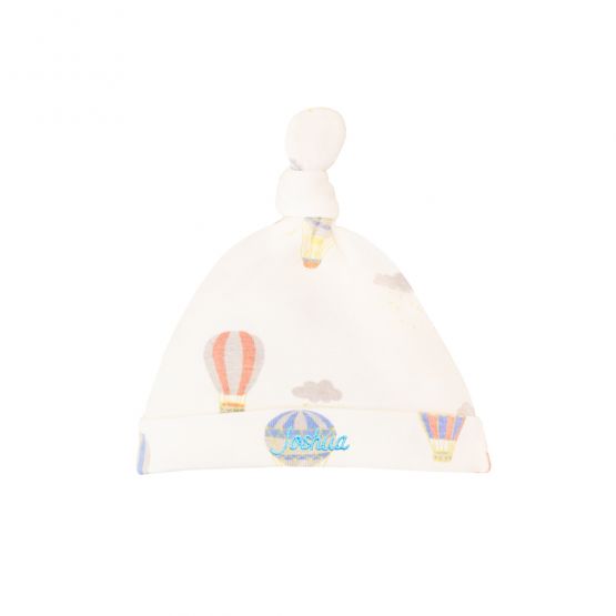 Baby Organic Knotted Hat in Hot Air Balloon Print (Personalisable)