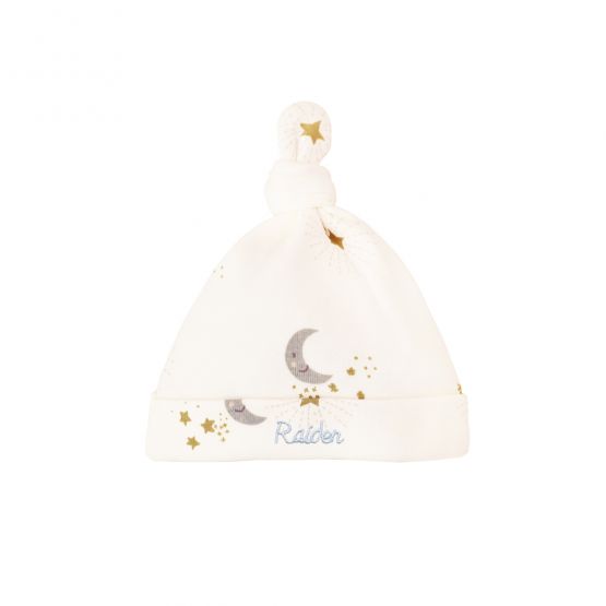 *New* Baby Organic Knotted Hat in Moon & Stars Print (Personalisable)