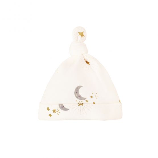 Baby Organic Knotted Hat in Moon & Stars Print (Personalisable)