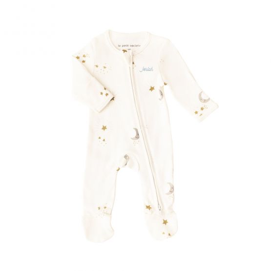 *New* Baby Organic Zip Sleepsuit in Moon & Stars Print (Personalisable)