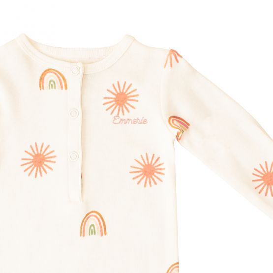 *New* Baby Organic Knotted Gown in Sun & Rainbow Print (Personalisable)
