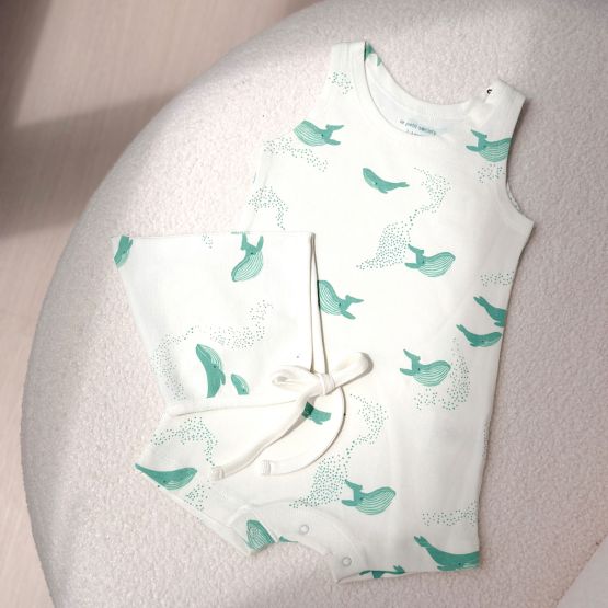*New* Baby Organic Sleeveless Romper in Whale Print (Personalisable)