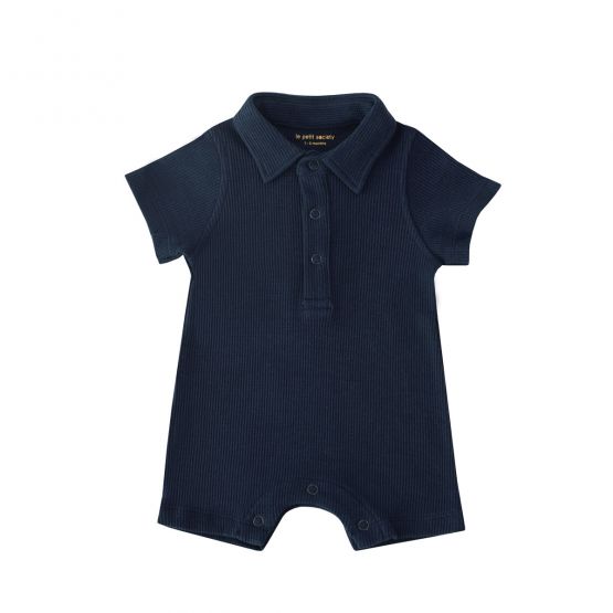 *New* Baby Polo Romper in Navy Waffle Jersey