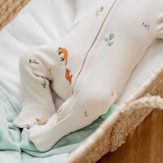*New* Personalisable Baby Organic Zip Sleepsuit in Fox Print