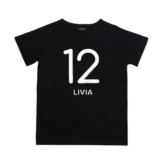 Number 12 Tee in Black/Silver (Personalisable)