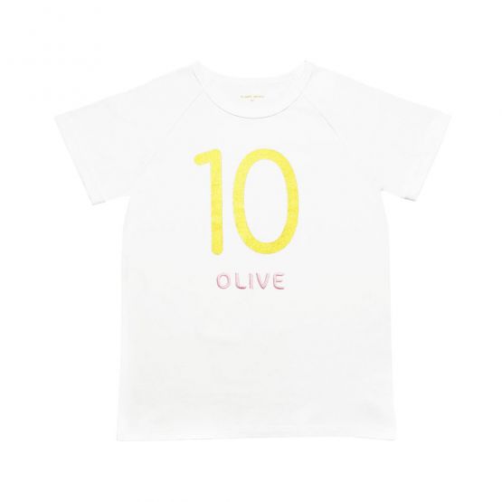 Personalisable Number 10 Tee in White/Gold
