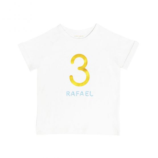 Personalisable Number 3 Tee in White/Gold