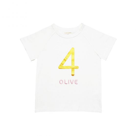Personalisable Number 4 Tee in White/Gold