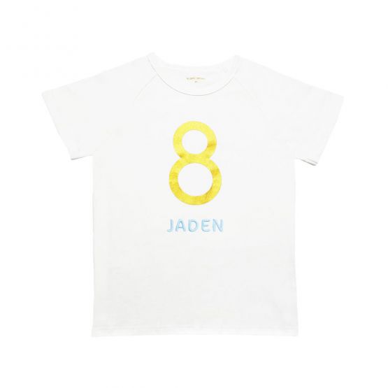 Number 8 Tee in White/Gold (Personalisable)