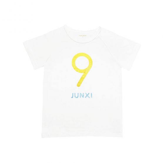 Personalisable Number 9 Tee in White/Gold