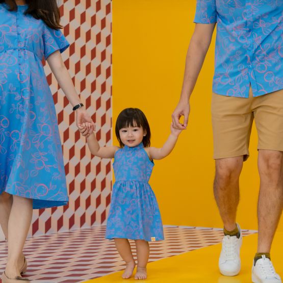 Mandarin Orange Series - Girls Halter Cheongsam in Blue (Personalisable)