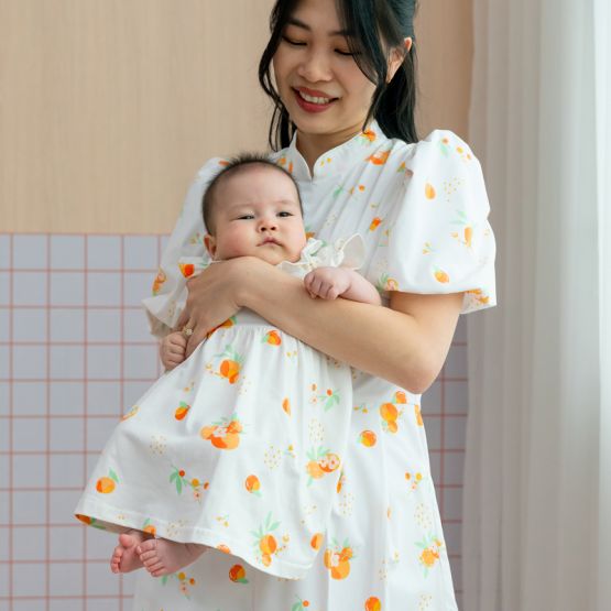 Mandarin Orange Series - Baby Girl Cheongsam in White (Personalisable)
