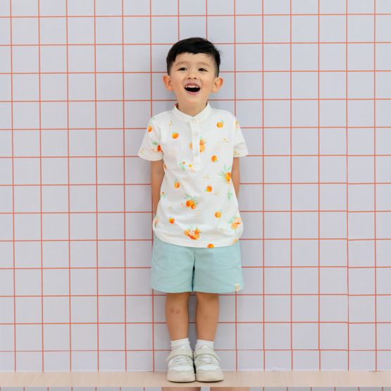 Mandarin Orange Series - Boy's Jersey Shirt in White (Personalisable)