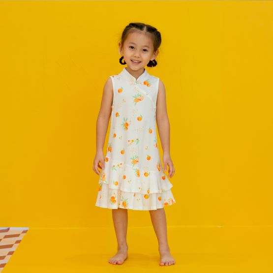 Mandarin Orange Series - Girls Cheongsam in White