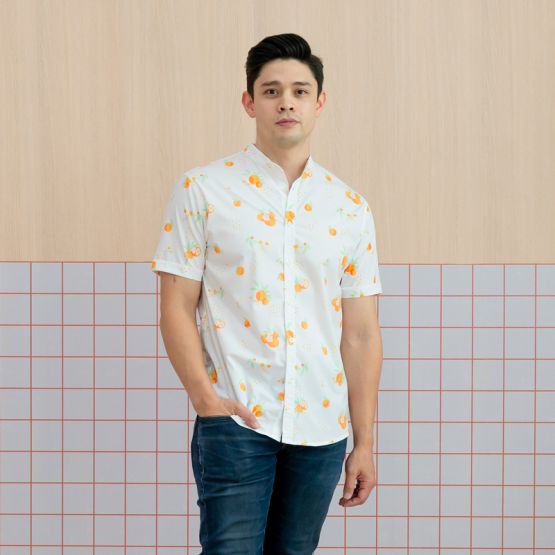 Mandarin Orange Series - Men’s Shirt In White (Classic Fit) (Personalisable)
