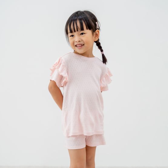 Organic Kids Ruffle Short Sleeves PJ Set in Pink