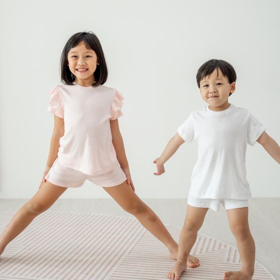 Organic Kids Short Sleeves PJ Set in White