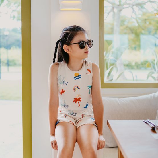 Resort Series - Kids Ribbed Jumpsuit in Paradise Print