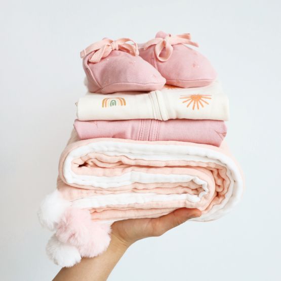 Double Thickness Baby Comforter in White and Peach