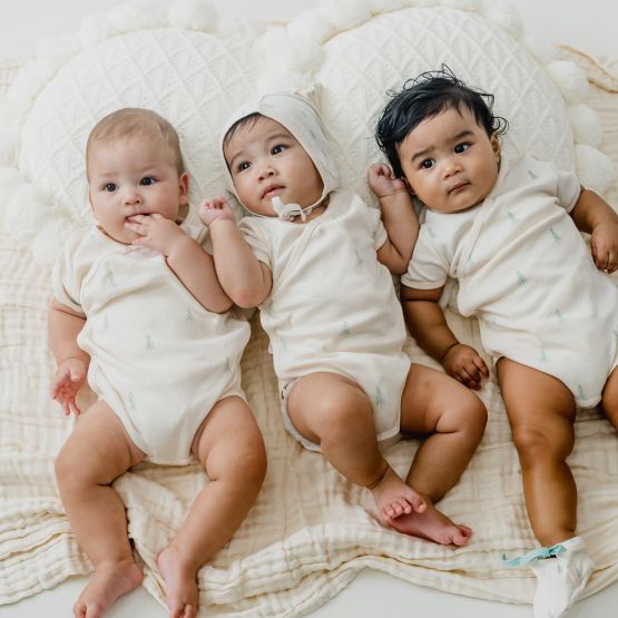 Baby Organic Kimono Romper in Pine Tree Print