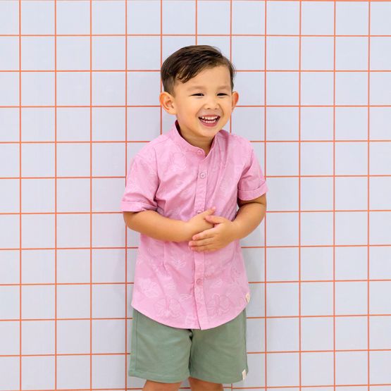 Heritage Series - Boys Shirt in Pink Orchid Print (Personalisable)