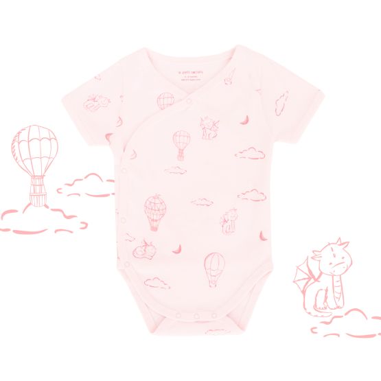Baby Organic Kimono Romper in Dreamy Dragon - Pink