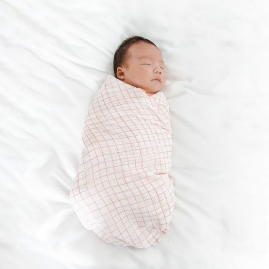 Baby Organic Swaddle - Pink Grid (Personalisable)