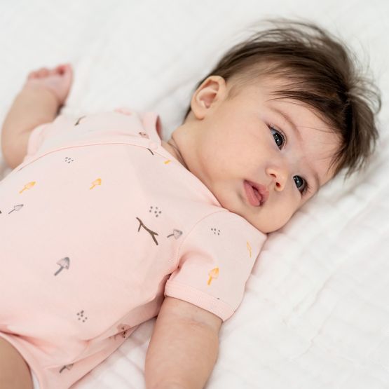Baby Organic Kimono Romper in Pink Rabbit Print