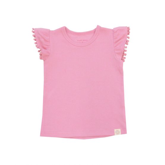 Resort Series - Girls Top with Pom Pom Sleeves in Pink