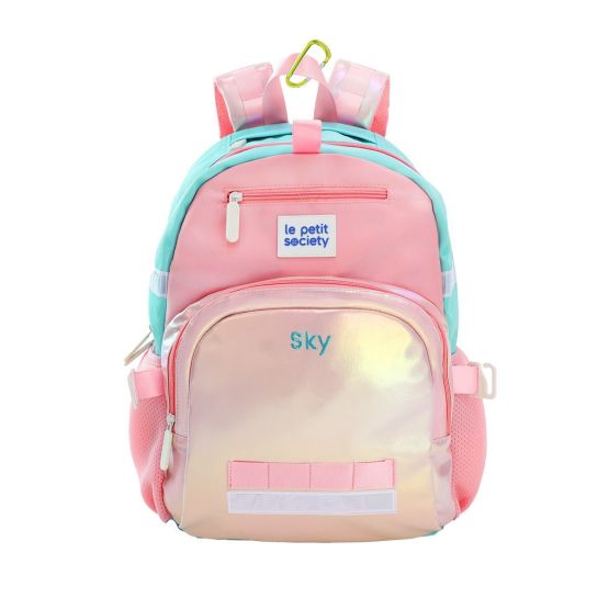 The single pocket school bag in an iridescent pink and gold design.
