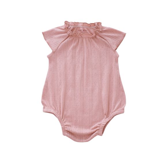 Baby Girl Bubble Romper in Plum Pointelle Cotton