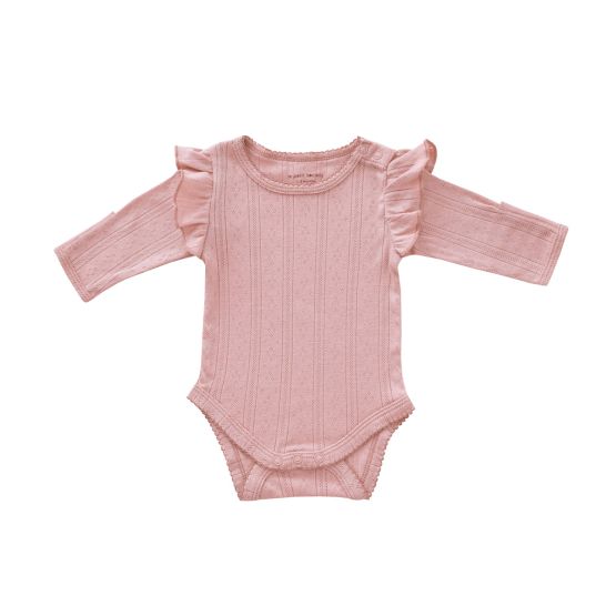 *New* Baby Girl Long Sleeve Ruffle Romper in Plum Pointelle Cotton