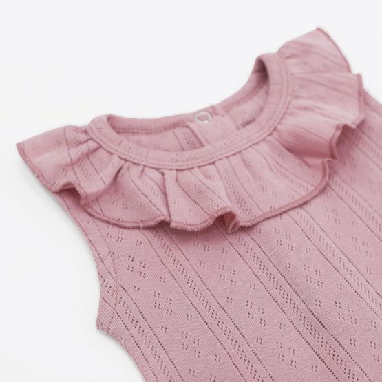 *New* Baby Girl Ruffle Top in Plum Pointelle Cotton
