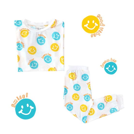 Kids Bamboo Short Sleeves Pyjamas in Smiley Print 