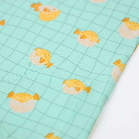 *New* Kids Short Sleeves Organic Pyjamas Set in Puffer Fish Print (Personalisable)