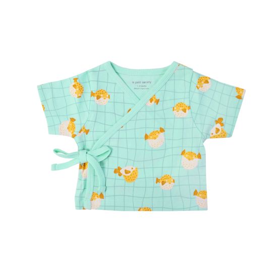 *New* Baby Organic Short Sleeves Kimono Top in Puffer Fish Print (Personalisable)