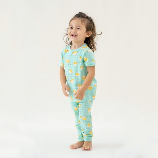 *New* Kids Short Sleeves Organic Pyjamas Set in Puffer Fish Print (Personalisable)