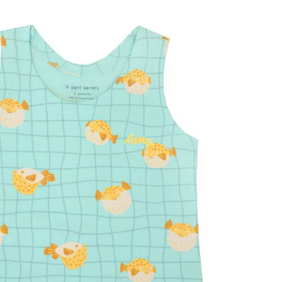 *New* Baby Organic Sleeveless Romper in Puffer Fish Print (Personalisable)