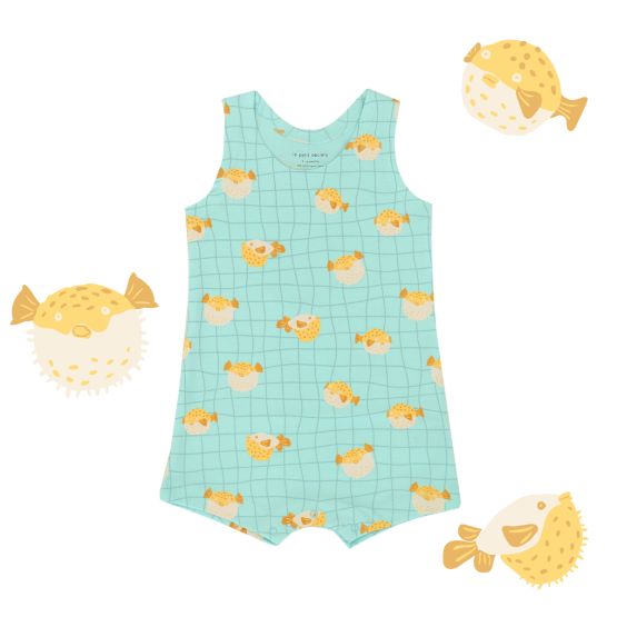 *New* Baby Organic Sleeveless Romper in Puffer Fish Print (Personalisable)