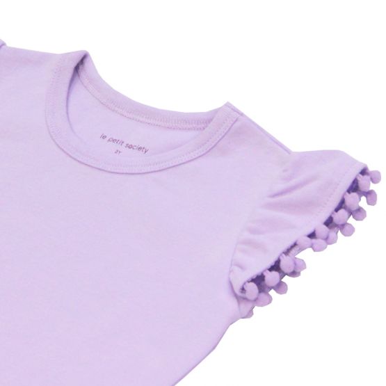 Resort Series - Girls Top with Pom Pom Sleeves in Purple