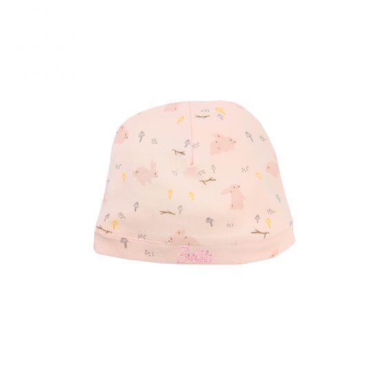 Organic Baby Hat in Pink Rabbit Print (Personalisable)