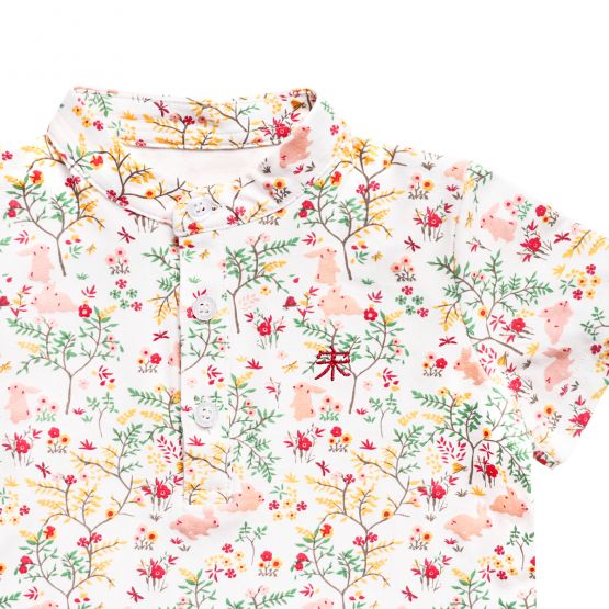 Rabbit Series - Boys Jersey Shirt in Pink Woodlands Print